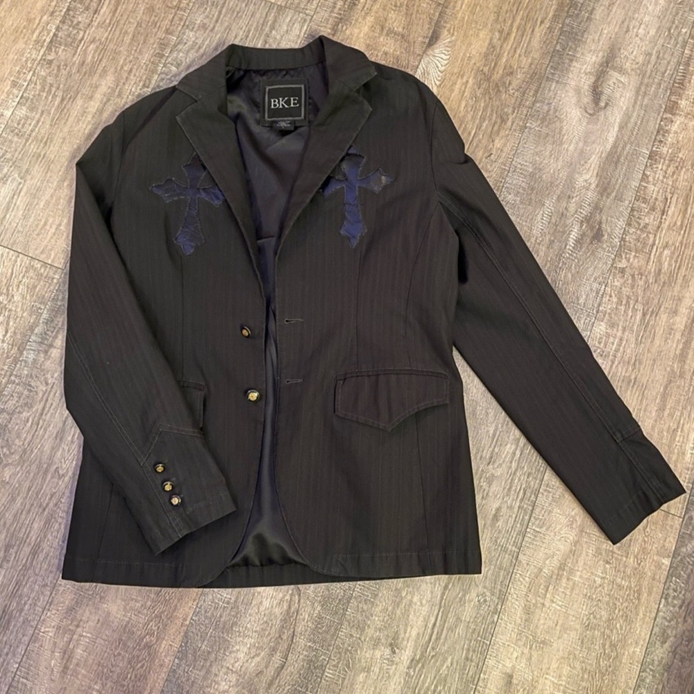 BKE Black / Brown Blazer Faux Cross Accents Size L